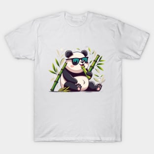 cute Panda Eating Bamboo Wear sanglasses T-Shirt